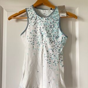 Pearl Izumi White Tank Top with Aqua and Gray Dot Print